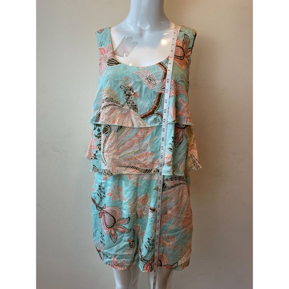 H&M Womens Floral Flowy Playsuit Romper Ruffle Layered Scoop Neck Blue Orange 4 - Picture 3 of 6